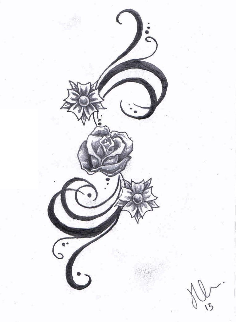 黑灰素描点刺技巧文艺唯美玫瑰纹身手稿