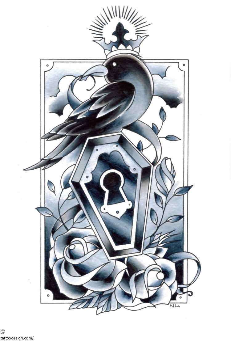黑灰素描文艺花朵小鸟画作纹身手稿