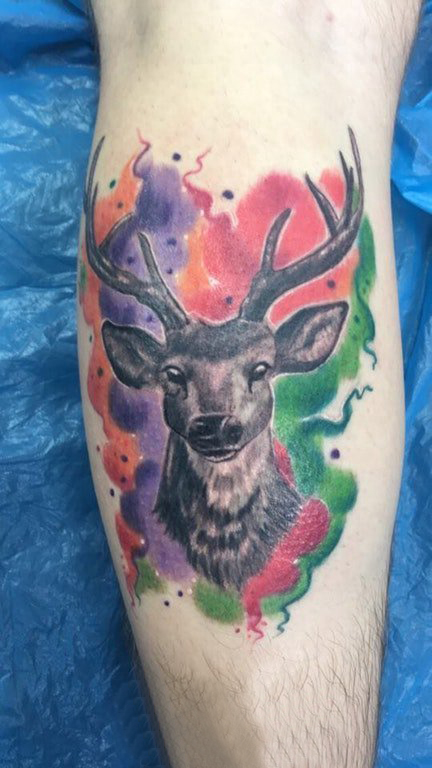 鹿头纹身男生手臂上鹿头纹身图片