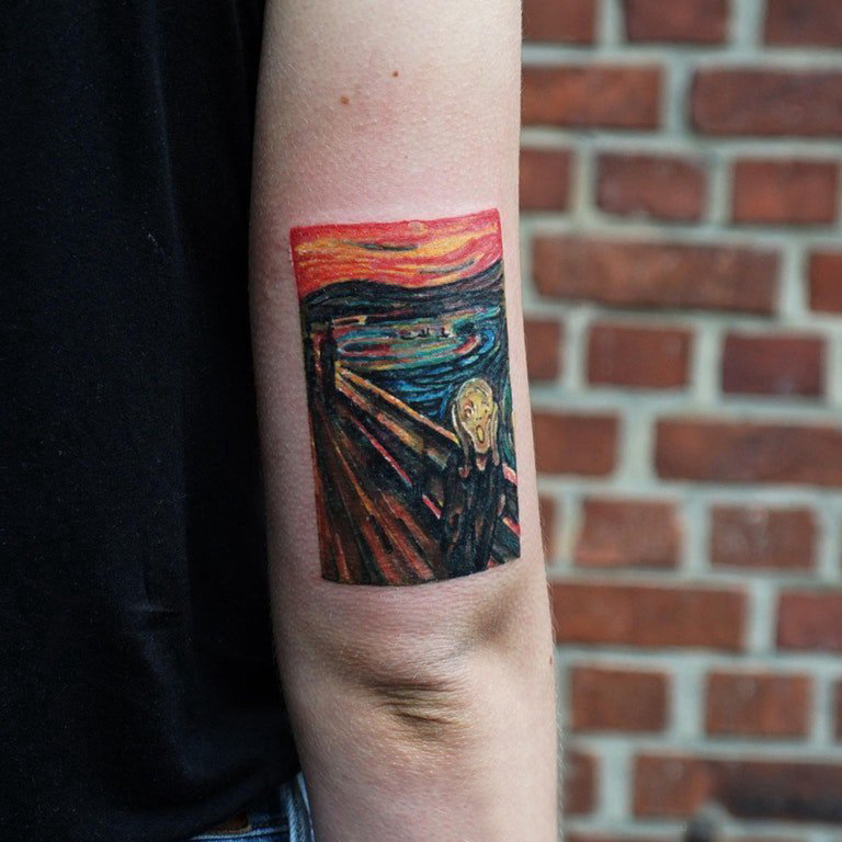油画风格纹身 女生手臂上彩色的油画纹身图片