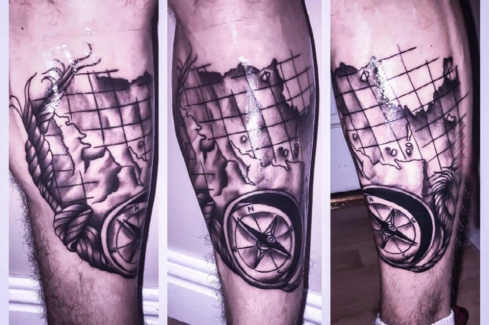 指南针纹身 男生小腿上指南针纹身图片