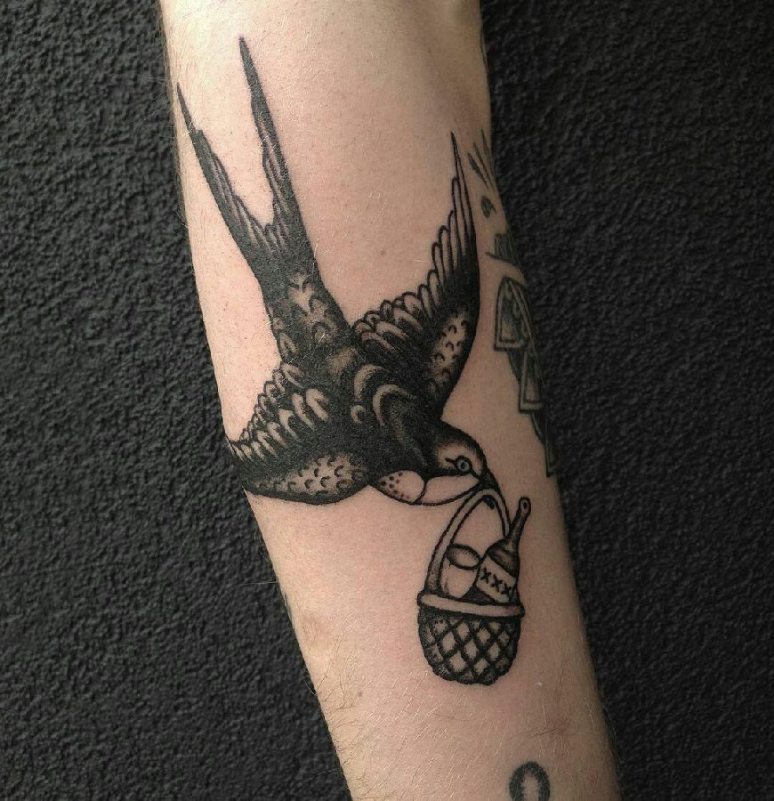 纹身燕子 女生手臂上小动物纹身燕子图片