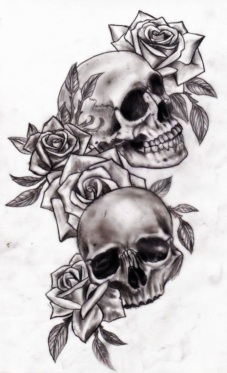 多款黑灰素描点刺技巧文艺唯美花朵霸气骷髅纹身手稿