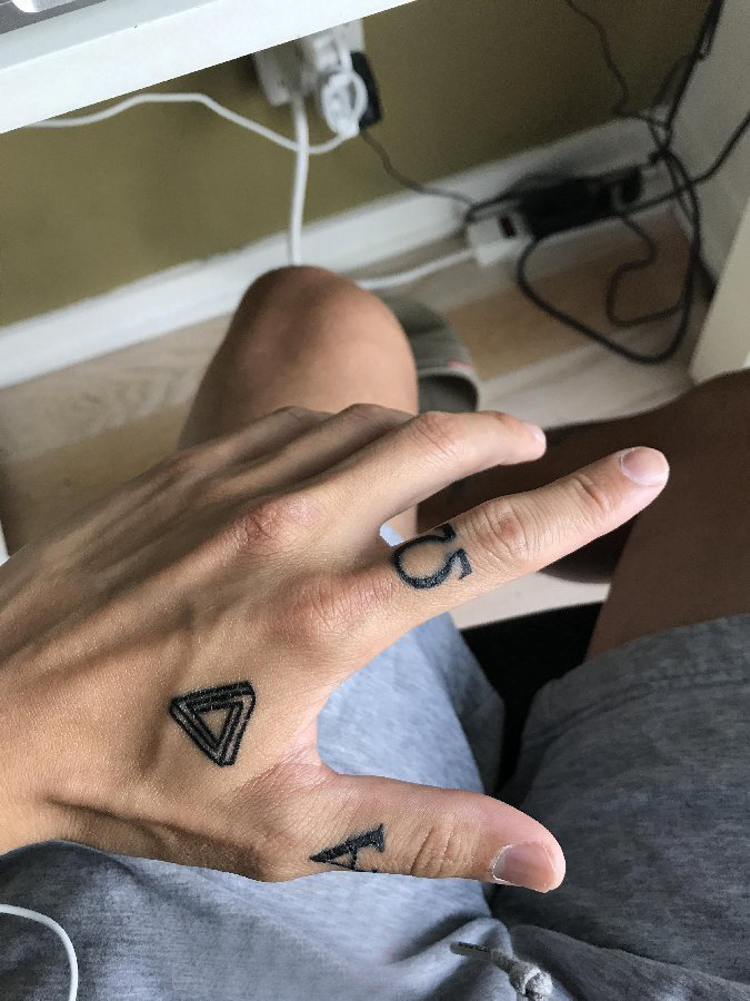 三角形纹身图 男生手背上黑色的三角形纹身图片