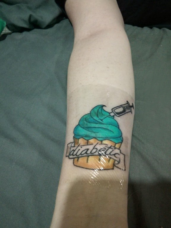 纸杯蛋糕纹身 女生手臂上彩色的纸杯蛋糕纹身图片