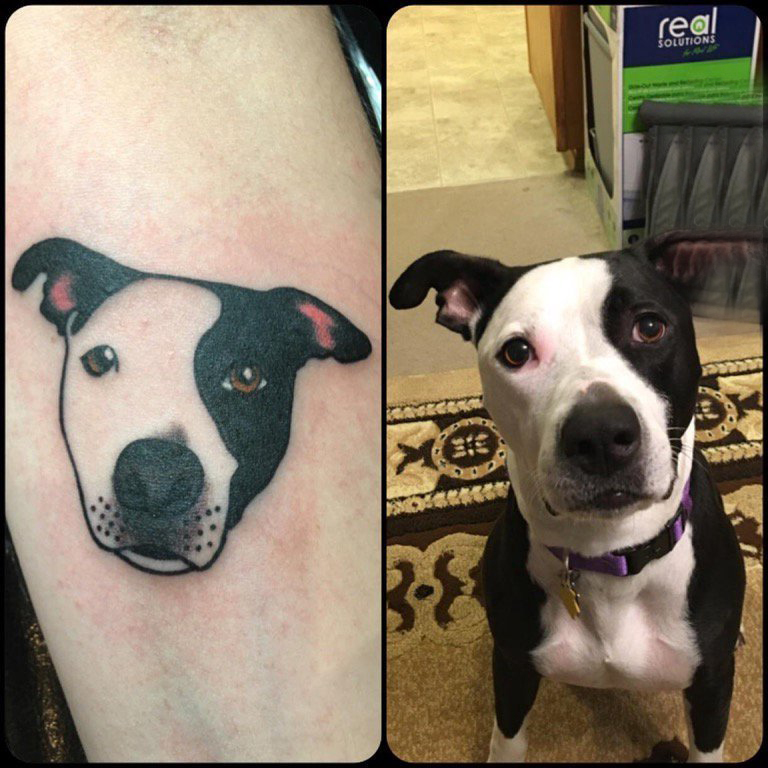 小狗纹身图片 男生小腿上彩色的小狗纹身图片