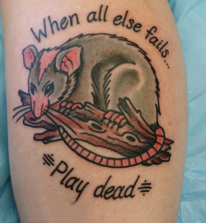 老鼠纹身图 男生小腿上彩色的老鼠纹身图片