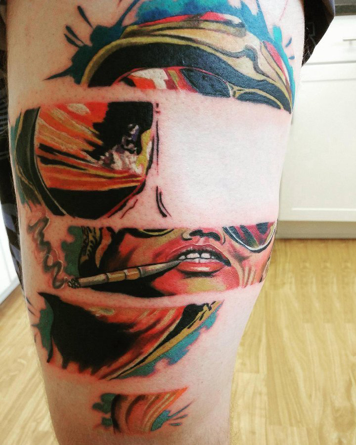 人物肖像纹身 男生大腿上个性的人物肖像纹身图片