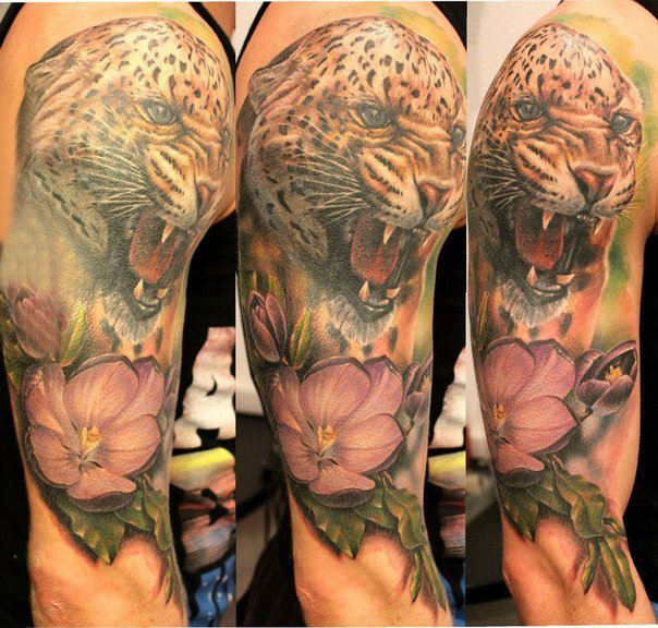 豹子头纹身 男生手臂上豹子头纹身图片
