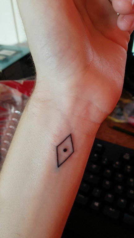 几何元素纹身 女生手腕上黑色的菱形纹身图片