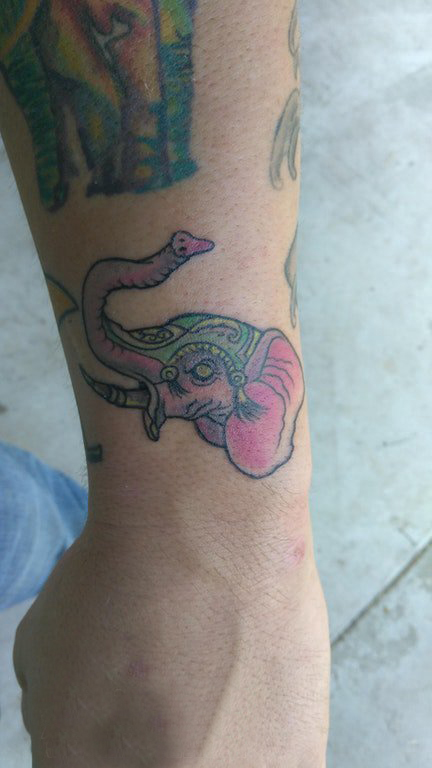 大象纹身 男生手臂上彩色的大象纹身图片