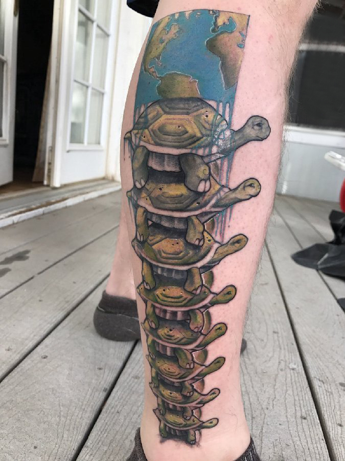 龟纹身 男生小腿上可爱的乌龟纹身图片
