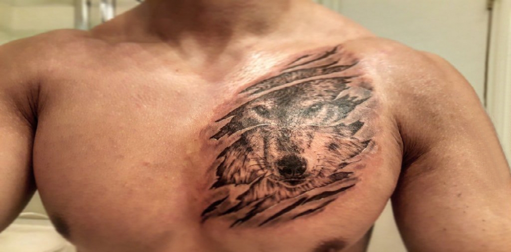 狼纹身 男生胸部狼纹身图片