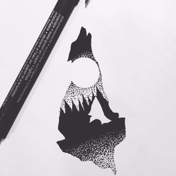 狼纹身 创意的满月和狼纹身手稿