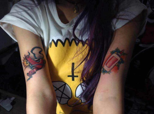 女生school手臂彩绘纹身图案