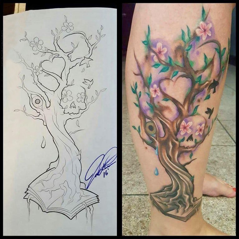 树纹身 女生小腿上树纹身彩绘图片