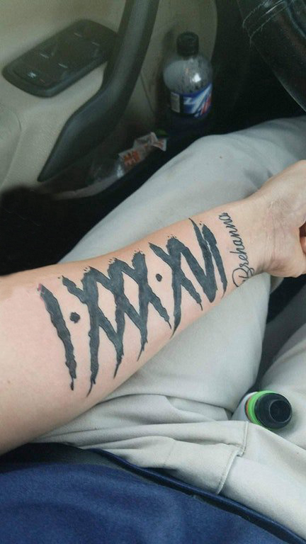 纹身罗马数字 男生手臂上黑色纹身罗马数字图片
