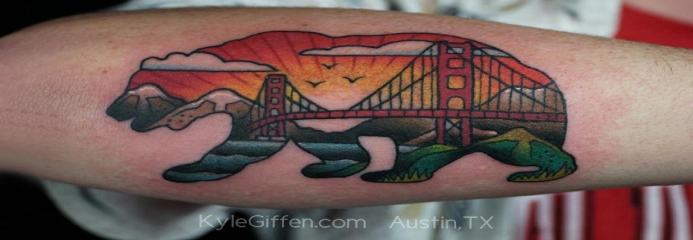 动物纹身轮廓 男生手臂上桥梁和动物纹身图片