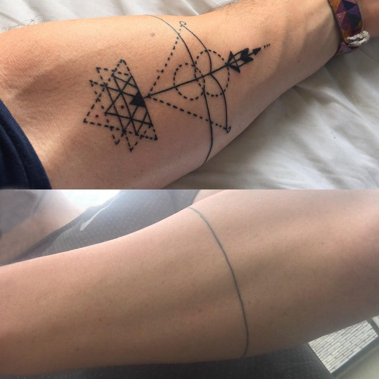 纹身覆盖 男生手臂上黑色的几何纹身图片
