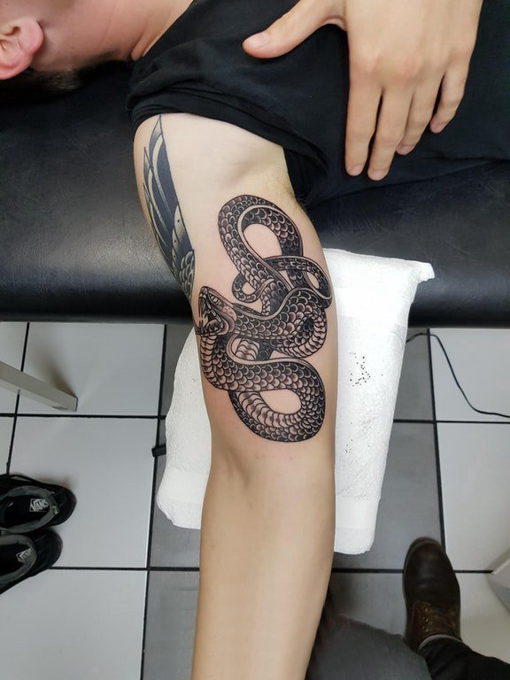 纹身蛇图片 男生手臂上黑色纹身蛇图片