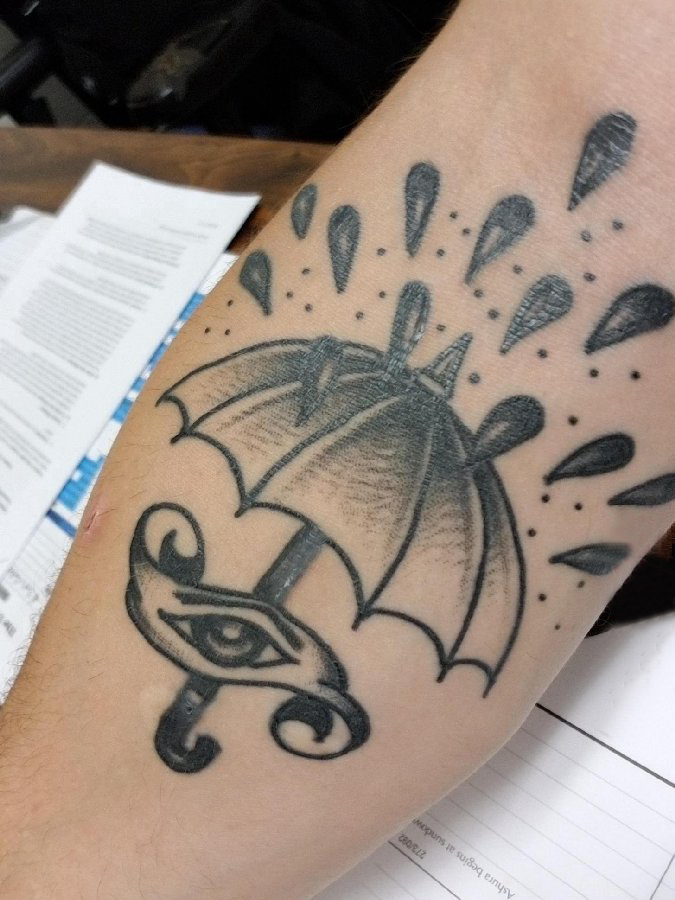纹身手臂女生 女生手臂上眼睛和雨伞纹身图片