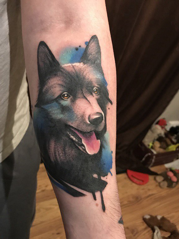 小狗纹身图片 女生手臂上动物纹身小狗纹身图片