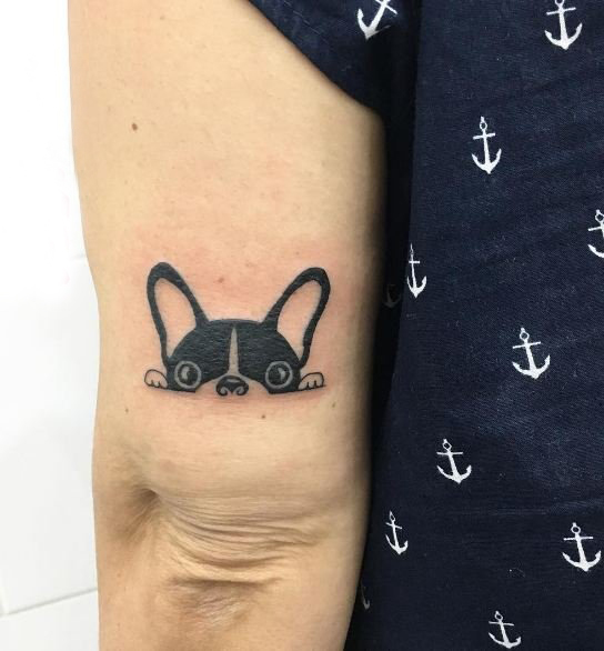 小狗纹身图片 女生手臂上黑色的狗纹身图片