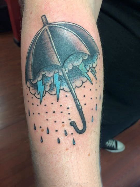 手臂纹身素材 男生手臂上闪电和雨伞纹身图片