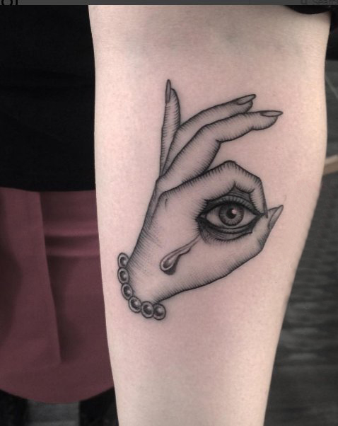 纹身手臂女生 女生手臂上眼睛和手纹身图片