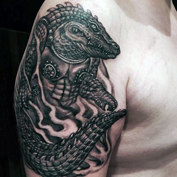 鳄鱼纹身图案 多款黑灰纹身点刺技巧鳄鱼纹身图案