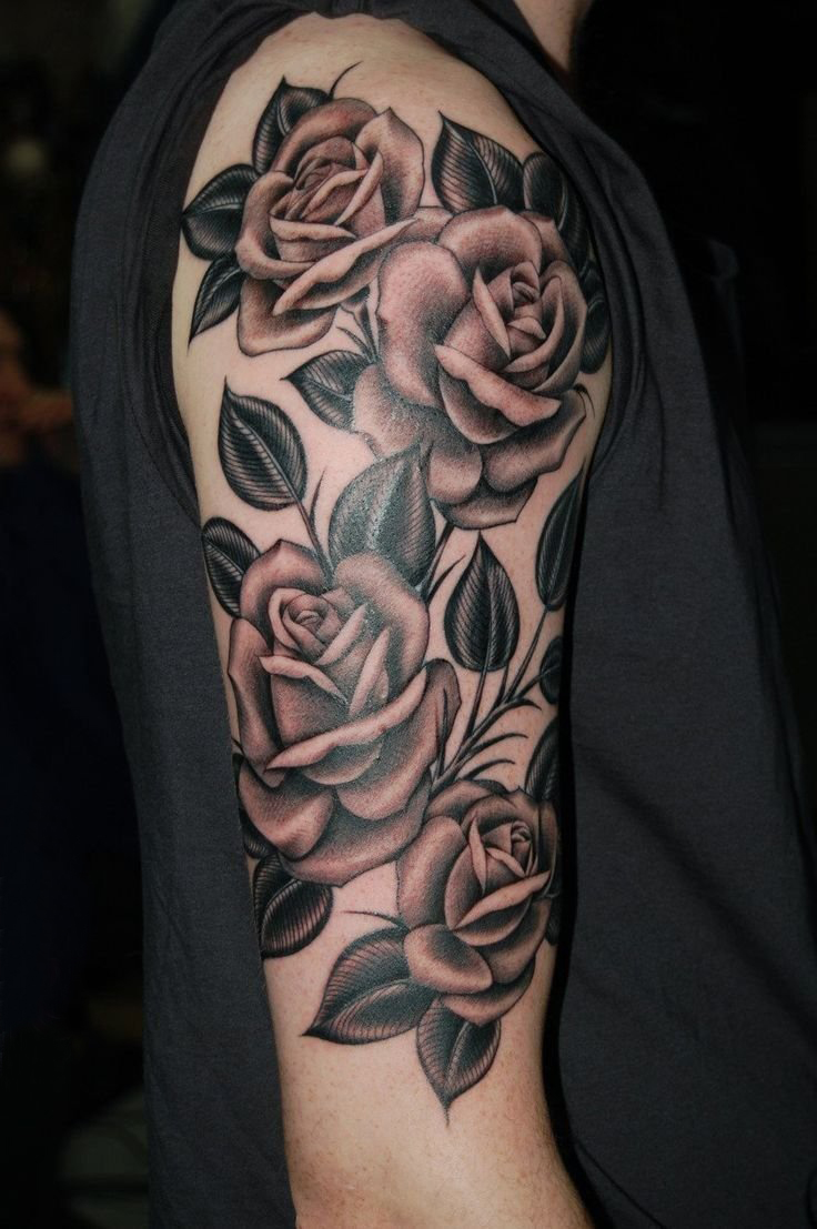 欧美玫瑰纹身 男生手臂上玫瑰小清新纹身图片
