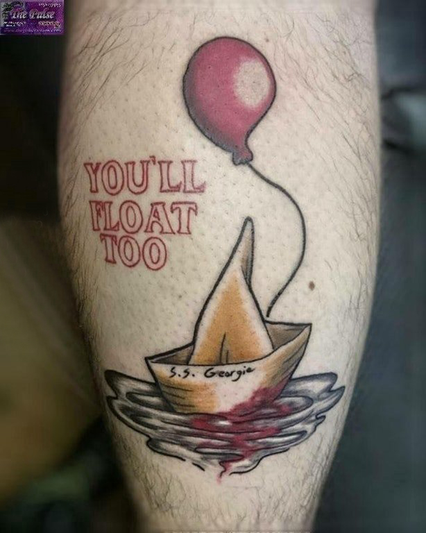 小腿对称纹身 男生小腿上气球和帆船纹身图片