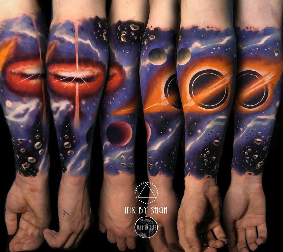纹身星球 男生手臂上小星球纹身图案