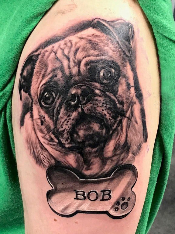 狗纹身 男生手臂上小狗纹身图片
