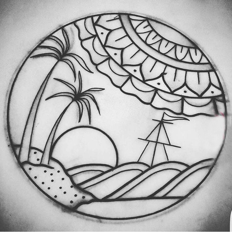椰树纹身图 简单线条纹身椰树纹身图片