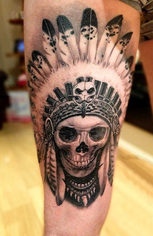 印第安人纹身 男生大腿上印第安人纹身图片