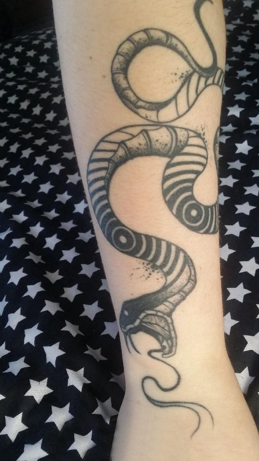 百乐动物纹身 女生手臂上凶残的蛇纹身图片
