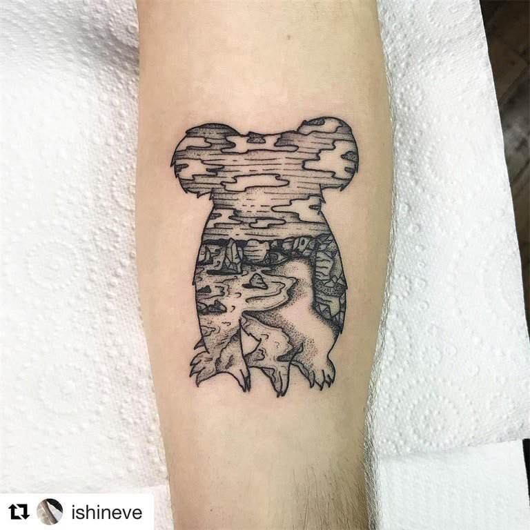 动物纹身轮廓 男生手臂上动物和风景纹身图片