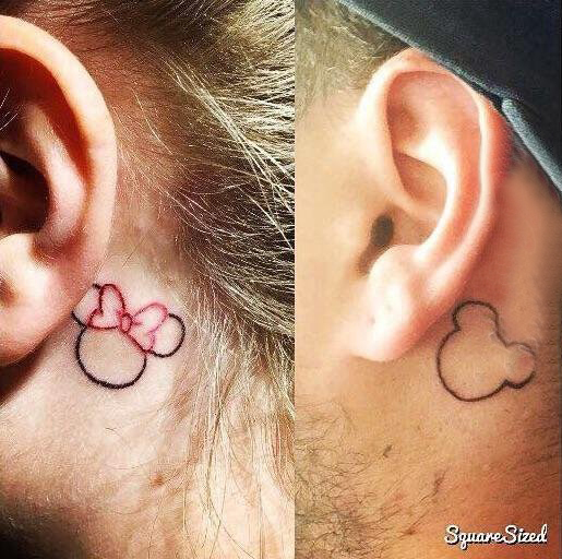 情侣小清新纹身 情侣耳后简单的迪士尼纹身图片