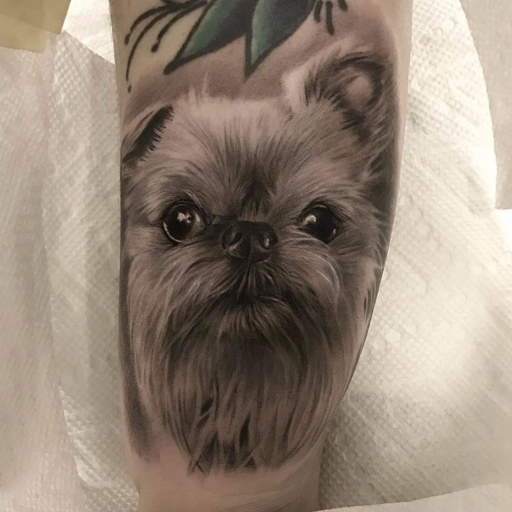 小狗纹身图片 女生小腿上黑色的小狗纹身图片