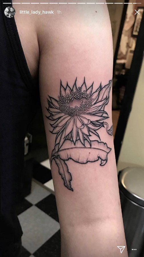 手臂纹身素材 女生手臂上黑色的向日葵纹身图片