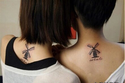 颈部情侣创意纹身图案