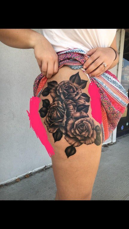 欧美玫瑰纹身 女生大腿上欧美玫瑰纹身图片