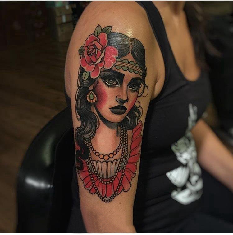 女生人物纹身图案 女生手臂上人物肖像纹身图片