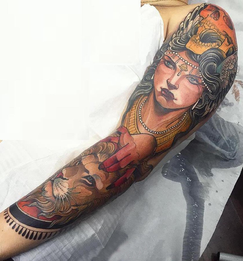 女性人物纹身图案 男生手臂上女性人物纹身图案