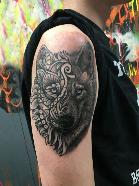 狼纹身 男生手臂上狼纹身图片