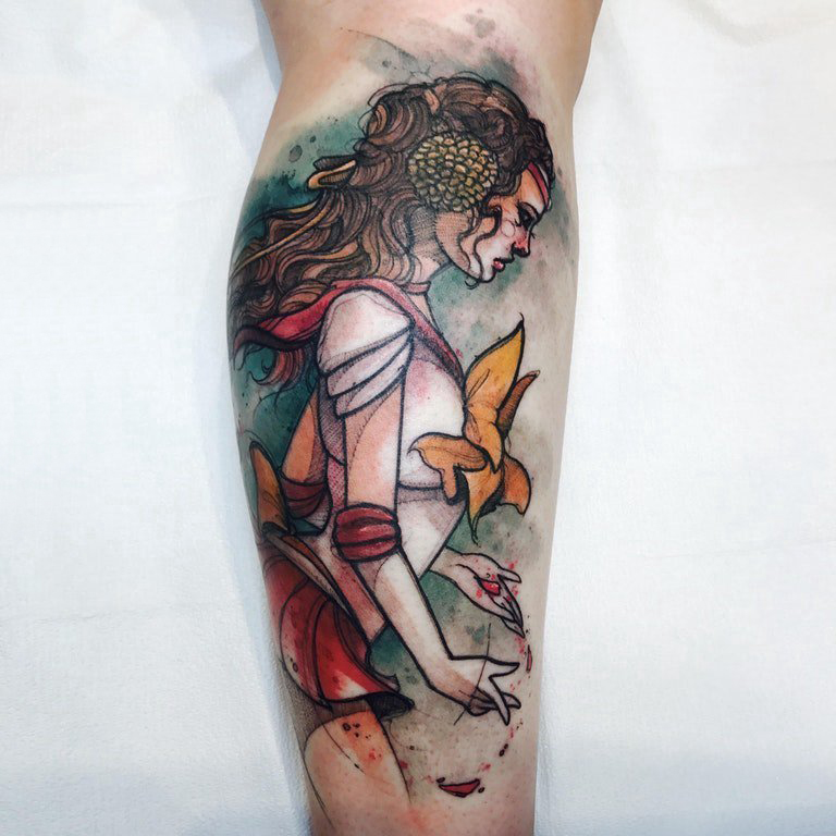 女生人物纹身图案 女生小腿上女生人物纹身图案