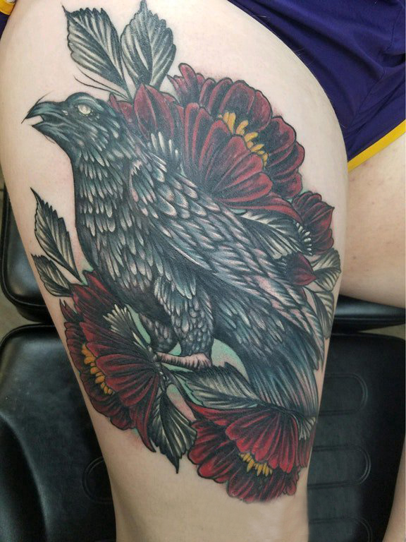 鸟纹身 女生大腿上鸟纹身图片