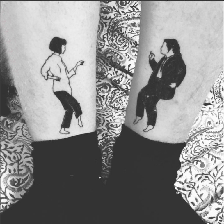 素描纹身 女生小腿上简单线条纹身图片