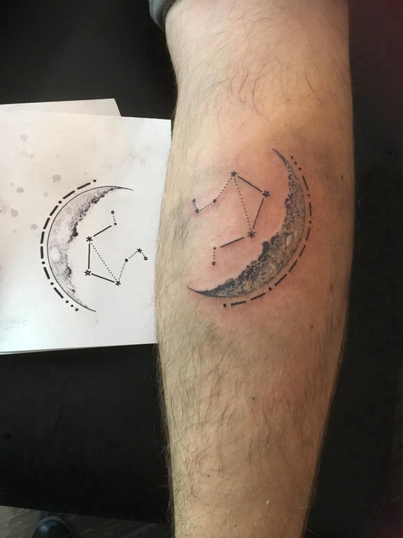 手臂纹身素材 男生手臂上星座和月亮纹身图片